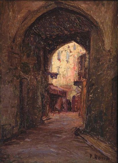 Primitif BONO (1890-1955) Ruelle dans la Casbah d'Alger. Huile sur panneau signée...