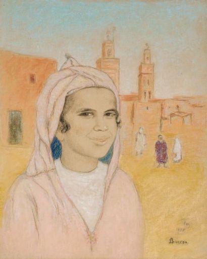 André SUREDA (1872-1930) Portrait d'enfant, Fez Crayon et pastel, signé, daté et...