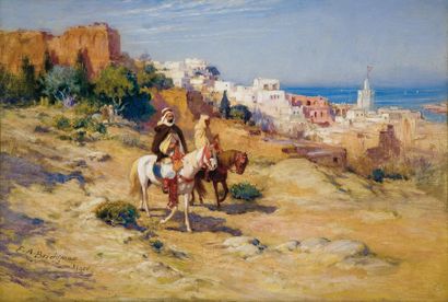 Frederick Arthur BRIDGMAN (1847 - 1828) Cavaliers chevauchant sur les hauteurs d'Alger...