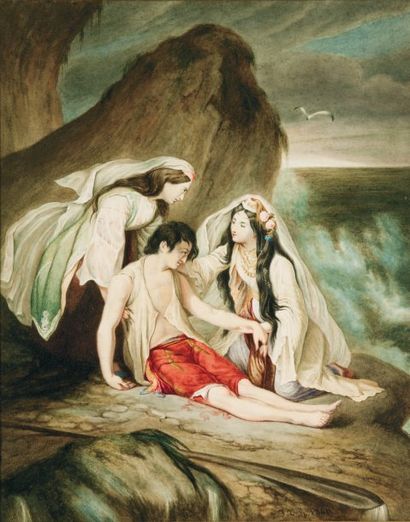 François Théodore ROCHARD (1798-1858) Haidée découvrant le corps de Don Juan Aquarelle...