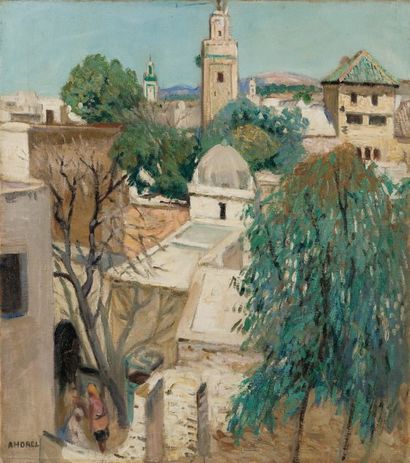 Albert HOREL (1876-1964) Vue de Fez Huile sur toile, signée en bas à gauche. 60 x...