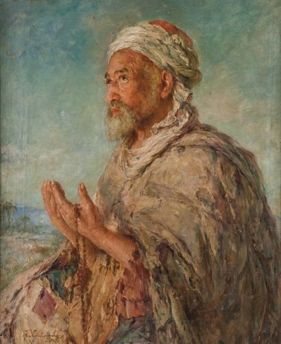 Edouard VERSCHAFFELT (1874-1955) L'heure de la prière Huile sur toile, signée en...