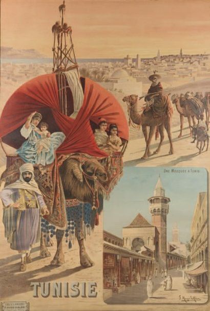 Hugo d'ALESSI (d'Après) Tunisie. Affiche lithographiée en couleurs, dessinée et gravée...