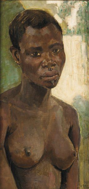 Raymond TELLIER (1897-1985) Jeune fille de Bangui Huile sur panneau, signée en bas...