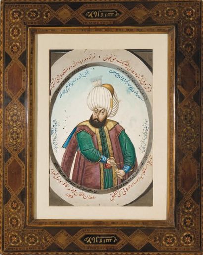 null Portrait du sultan ottoman Osman III Gouache sur papier représentant le sultan...