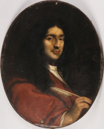 Attribué à Sébastien BOURDON (1616-1676) Portrait d'homme en saint Jean Toile ovale...