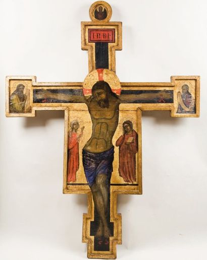 null La Crucifixion Toscane, fin XVème siècle Haut. : 194 cm Larg. : 144 cm Provenance...