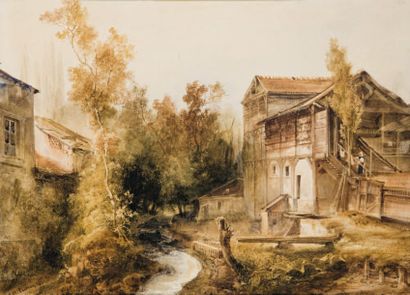 Charles PIERRON (XIXeme siècle) Bord de rivière Aquarelle, signée en bas à gauche....