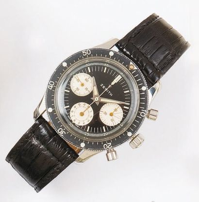 ZENITH - Circa 1960. LOGO ETOILE. Montre de poignet chronographe en acier. Cadran...