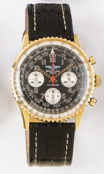 BREITLING - NAVITIMER. Circa 1960. Montre de poignet chronographe en or jaune et...