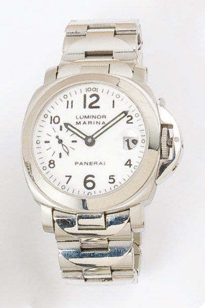 PANERAI - LUMINOR MARINA : Bracelet montre pour homme en acier. Cadran blanc. Date....