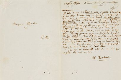 Charles BAUDELAIRE Lettre autographe signée «Ch. Baudelaire» adressée à Narcisse...
