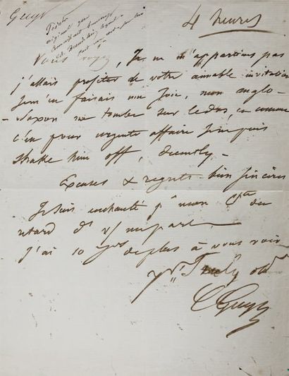 Constantin GUYS (1802-1892) Peintre Lettre autographe signée adressée à Charles Baudelaire...