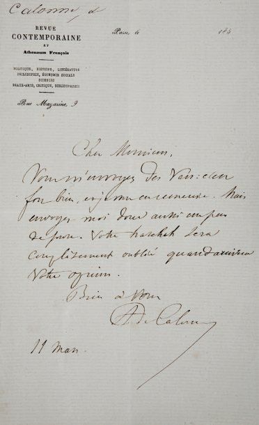Alphonse de CALONNE, Vicomte de. (1818-1902) Ecrivain, il fonda la Revue contemporaine,...