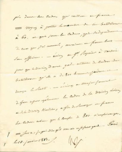 null Formation des 6e Bataillons. Lettre signée «Np», rédigée par le Baron Fain,...