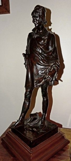 Jean ETCHETO (1853-1889) Portrait de François Villon en pied Bronze à patine brune...