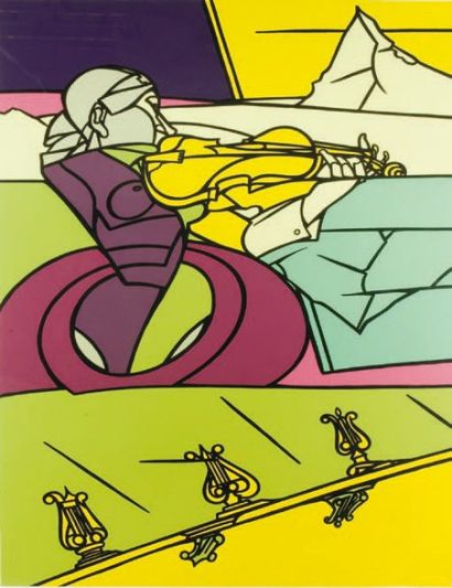 Valerio ADAMI (1935) Le Violon Sérigraphie numérotée 37/200 94,5 x 60,5 cm