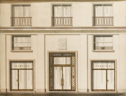 Edgar BRANDT (1880-1960) Projet de façade, pour l'avenue Montaigne Le balcon et la...