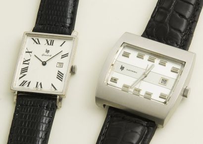 null LOT LIP (Genève & Electronic), vers 1972. 2 watches 
Imposante montre en acier...