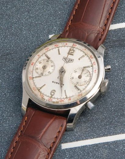 HEUER (Chronographe tachymétrique / Pour GUB ELIN ) vers 1950 Elégant chronographe...
