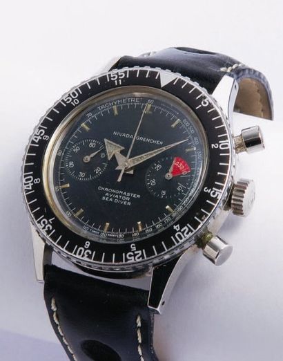NIVADA GRENCHEN (Chronomaster Aviator / Sea Diver) vers 1967 Rare chronographe de...