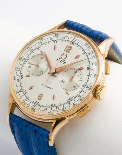 TITUS (chronographe / Or rose) vers 1950 Superbe chronographe à grande ouverture...