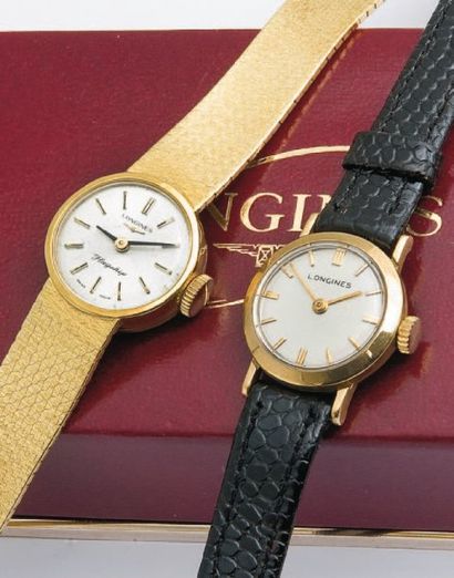Lot LONGINES (Flagship or jaune & Féminine) vers 1950 Original lot de deux montres...