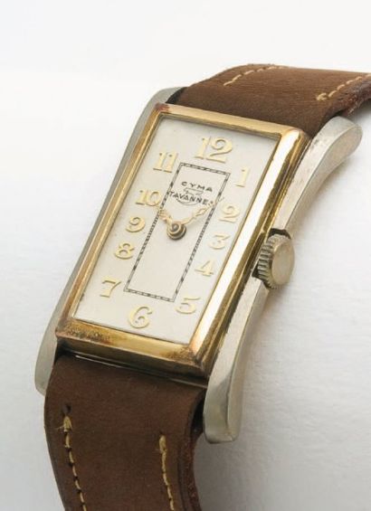 CYMA TAVANNES (Pagode ) vers 1940 Superbe montre plaquée or jaune à dos clippé (signé...