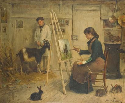 Henry BACON (1839-1912) L'artiste peintre Huile sur toile, signée en bas à droite....