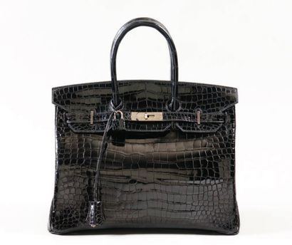 HERMÈS Paris made in France Sac « Birkin « 35 cm en crocodile noir, attaches et fermoir...