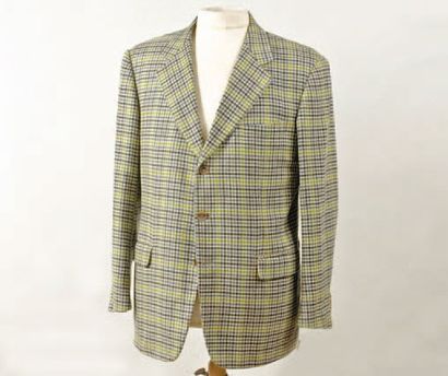 HERMÈS Paris Veste pour homme en cachemire écossais multicolore, col tailleur, boutonnage...