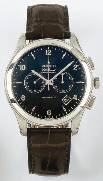 ZENITH El Primero série limitée n°113/500. Montre de poignet chronographe en acier,...