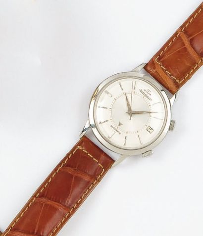 JAEGER-LECOULTRE Memovox. Montre de poignet en acier, cadran gris, date, fonction...