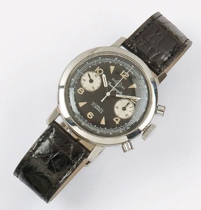 AURICOSTE Montre de poignet chronographe en acier, cadran noir à deux compteurs,...