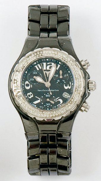 TECHNOMARINE Bracelet montre chronographe de plongée en acier noirci et céramique,...