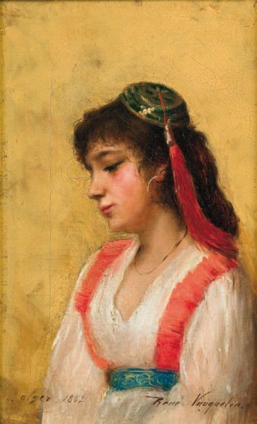 René VAUQUELIN (1854 - ?) Jeune danseuse d'Alger Huile sur toile, signée en bas à...