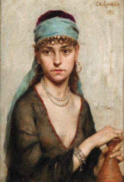 Charles LANDELLE (1821-1908) Portrait de femme Huile sur panneau, signée et datée...