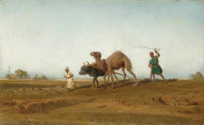 Eugène GIRARDET (1853-1907) L'attelage Huile sur toile, signée en bas à droite. 22...