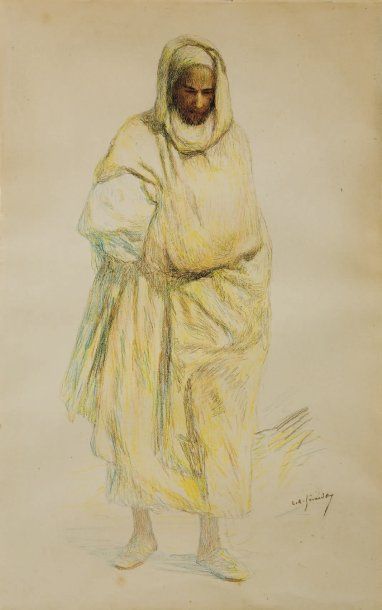 Louis-Auguste GIRARDOT (1856-1933) Retour de la mosquée Dessin aux crayons de couleurs...