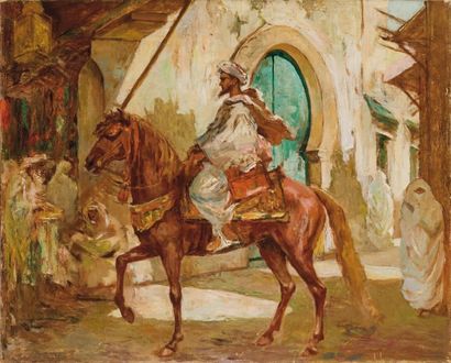 Edouard VERSCHAFFELT (1874-1955) Cavalier marocain Huile sur toile, trace de signature...