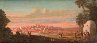 Camille ROGIER (1810-1896) Paysage de Syrie Huile sur toile, circa 1880. 15 x 31...