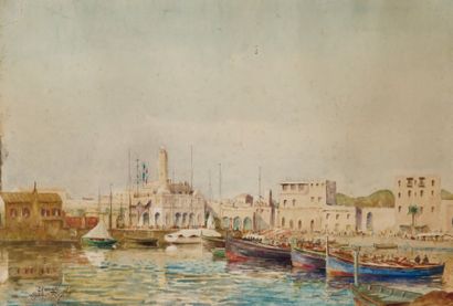 Alphonse REY (1865-1938) L'Amirauté d'Alger Aquarelle, signée et située en bas à...