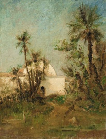 Etienne DINET (1861-1929) Le Kouba de Dinet à Bou Saâda Huile sur toile, signée en...