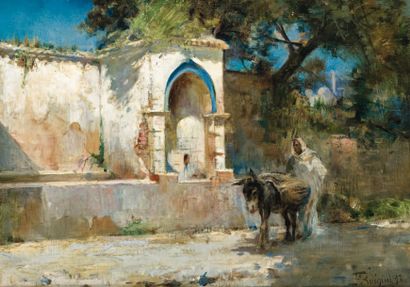 Ferdinand Jean LUIGINI (1870-1943) Fontaine en Afrique du nord Huile sur toile, signée...