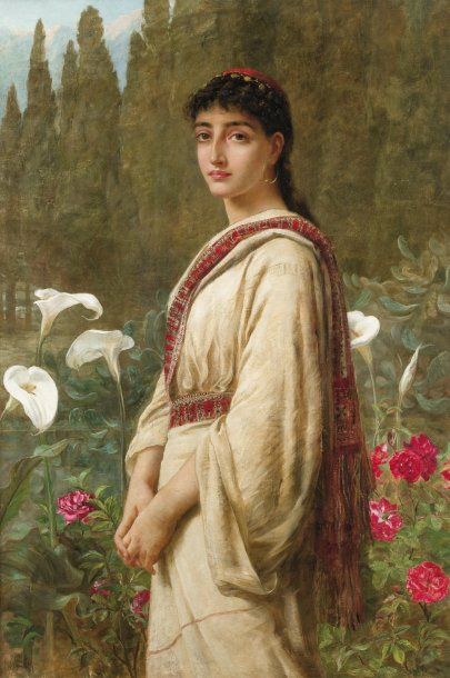 Edwin LONG (1829-1891) An Eastern Lily («Un lys oriental») Huile sur toile, monogrammée...