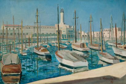 L.PUCCINELLI (XXème siècle) Port d'Alger, Le bassin de l'Amirauté Huile sur toile...