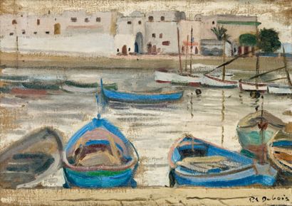 Paul Elie DUBOIS (1886-1949) Les barques à Alger Huile sur toile, signée en bas à...