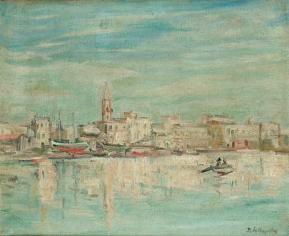 Jules LELLOUCHE (1903-1963) Port de la Goulette Huile sur toile, signée en bas à...