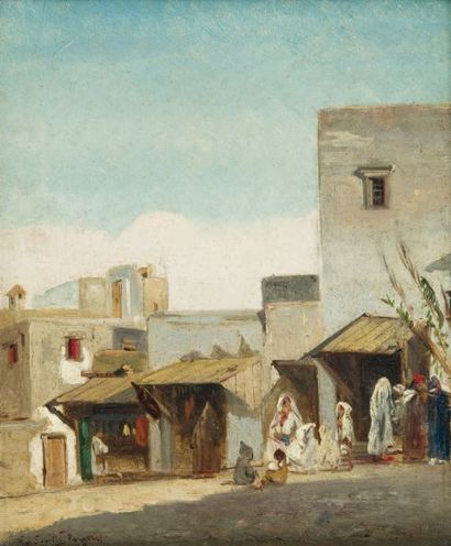 Emilio SIVILLA TORRES (XIXème siècle) Scène animée dans une rue Huile sur panneau,...