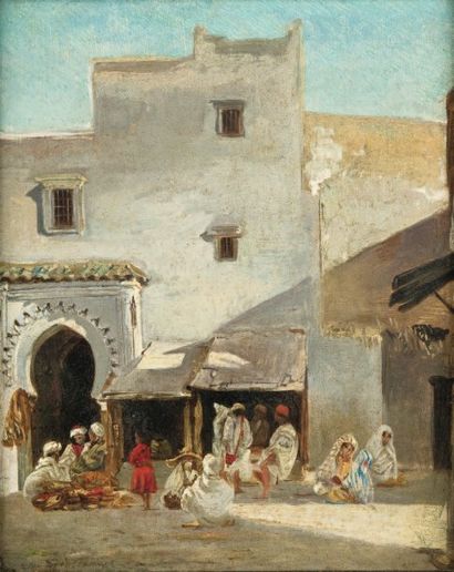Emilio SIVILLA TORRES (XIXème siècle) Scène animée dans une rue Huile sur panneau,...